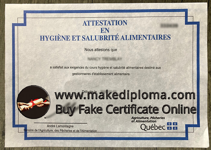 Attestation en Hygien et Salubrite Alimentaires certificate