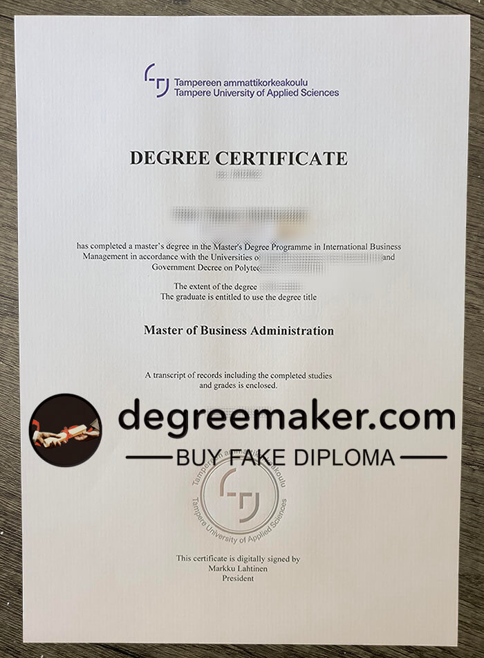 Buy Tampereen Ammattikorkeakoulu fake diploma. Buy TAMK fake degree.