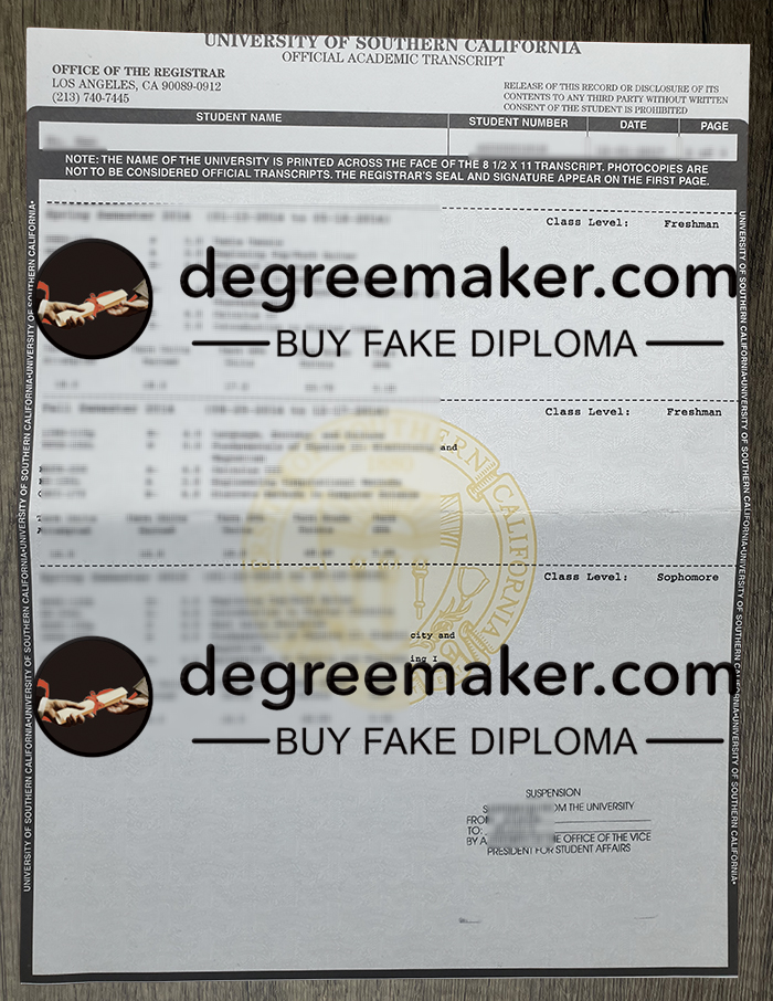 University of Southern California transcript, buy USC fake diploma, buy USD degree.