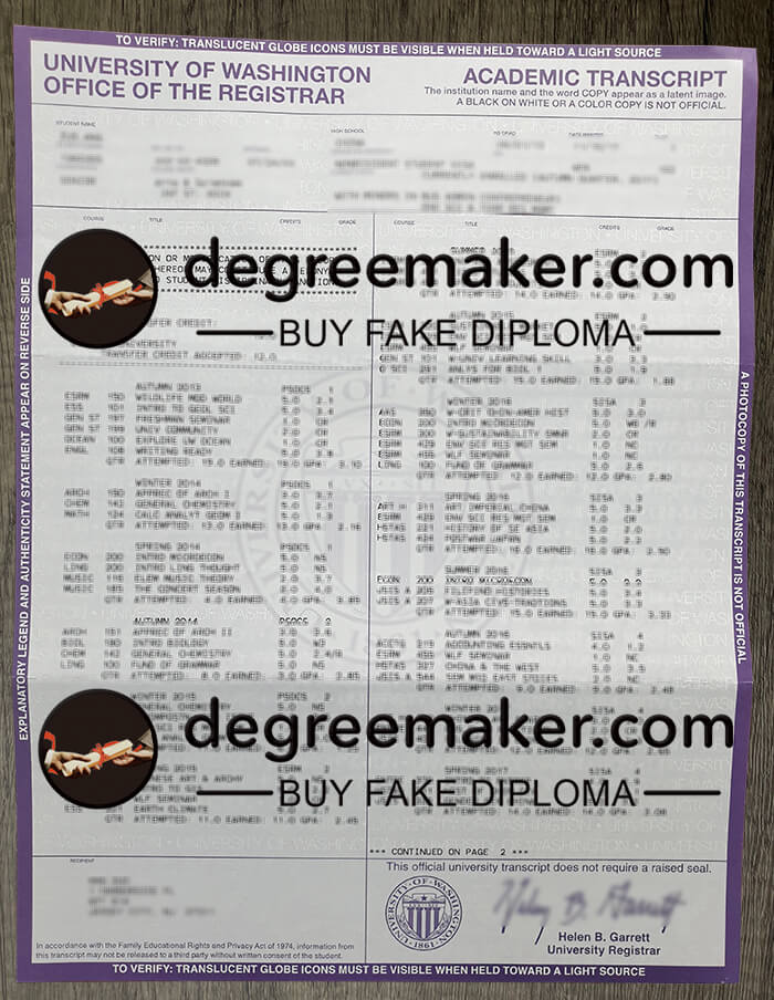 Buy University of Washington transcript, buy fake transcript online.