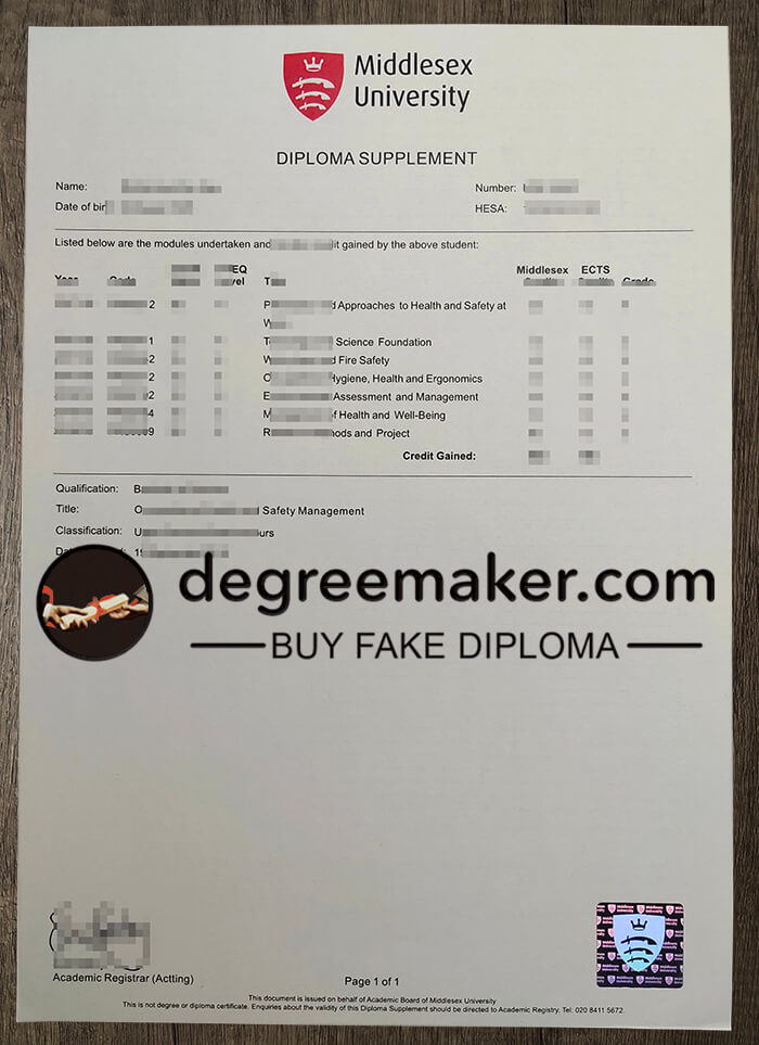 buy fake Middlesex University transcript