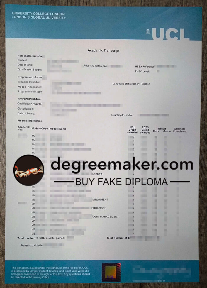 buy fake University College London transcript