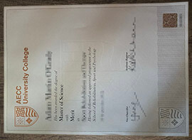 Fake AECC University College degree certificate for sale.