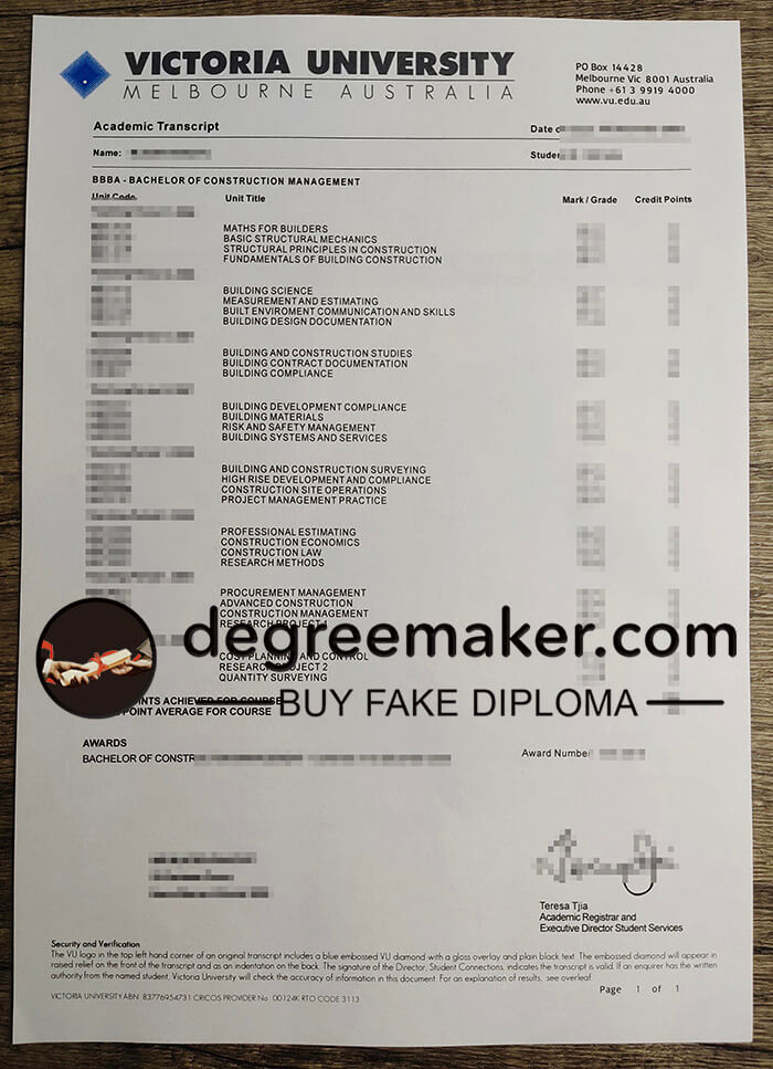 buy fake Victoria University diploma