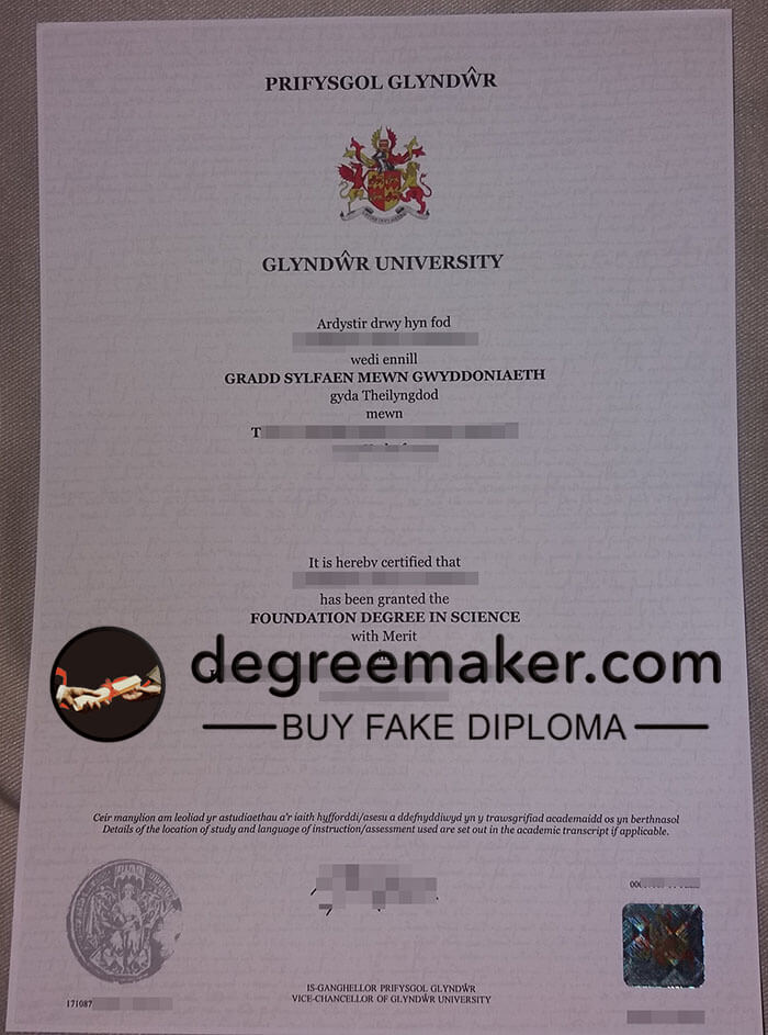 buy fake Glyndwr University degreee