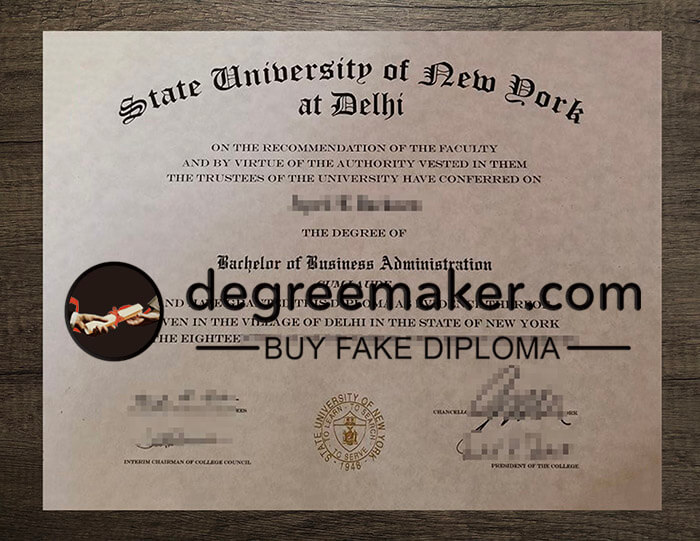 fake State University of New York at Delhi degree