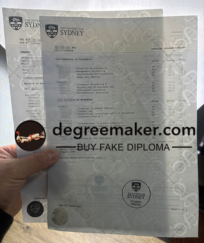 make University of Sydney Watermark transcript