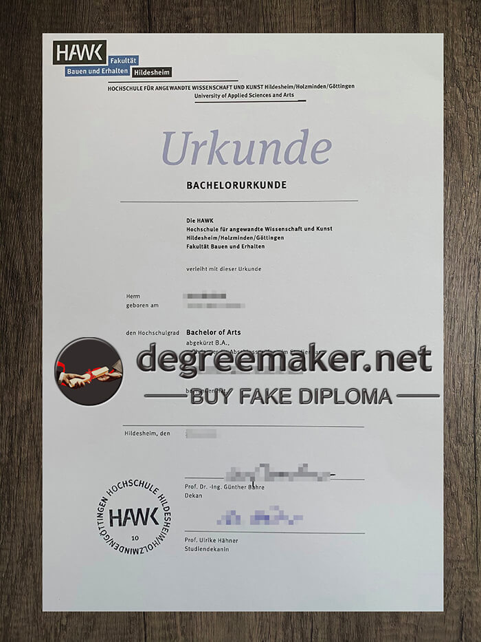 HAWK University of Applied Sciences and Arts Urkunde