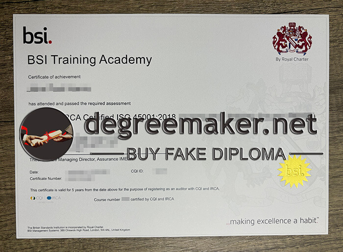 BSI Training Academy certificate